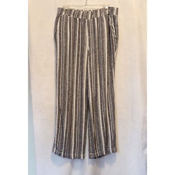Briggs Relaxed Pants Women's Large Blue/White Striped Linen‎ Blend Elastic Waist - Picture 1 of 9